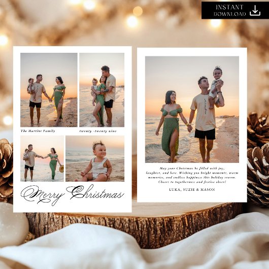 Modern Merry Christmas Script Family Photo シーズンカード