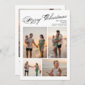 Modern Merry Christmas Script Family Photo Holiday シーズンカード (正面/裏面)