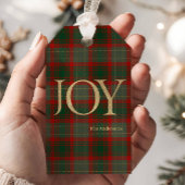 Modern Merry Christmas script Joy tartan red ギフトタグ