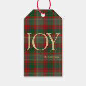 Modern Merry Christmas script Joy tartan red ギフトタグ (正面)