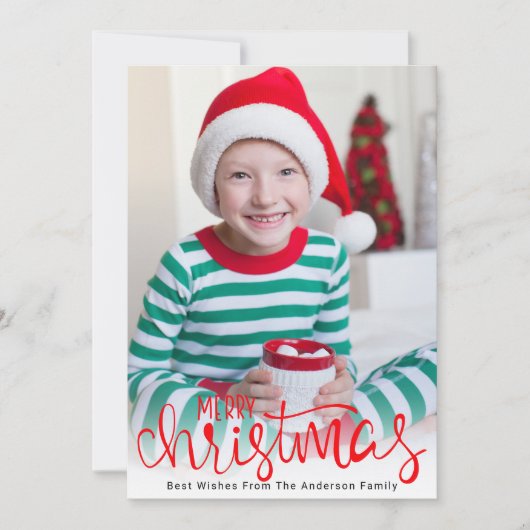 Modern Merry Christmas Script Photo シーズンカード (正面)