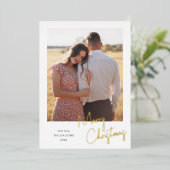 Modern Merry Christmas Script Simple Photo 箔シーズンカード (立ち正面)