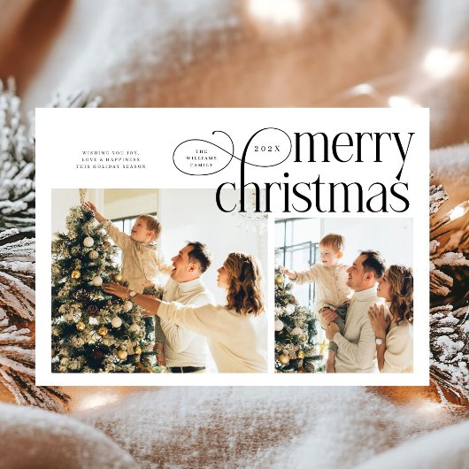 Modern Merry Christmas simple 2 photos family シーズンカード