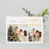 Modern Merry Christmas simple 2 photos family  箔シーズンカード (立ち正面)