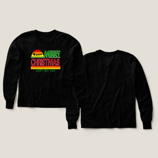 Modern Merry Christmas Tree Red Green T-Shirt (デザイン 正面&背面)