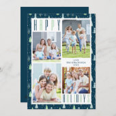 Modern MERRY CHRISTMAS Trees 4 Photos Blue Green シーズンカード (正面/裏面)