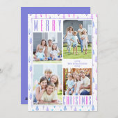 Modern MERRY CHRISTMAS Trees 4 Photos Purple Pink シーズンカード (正面/裏面)