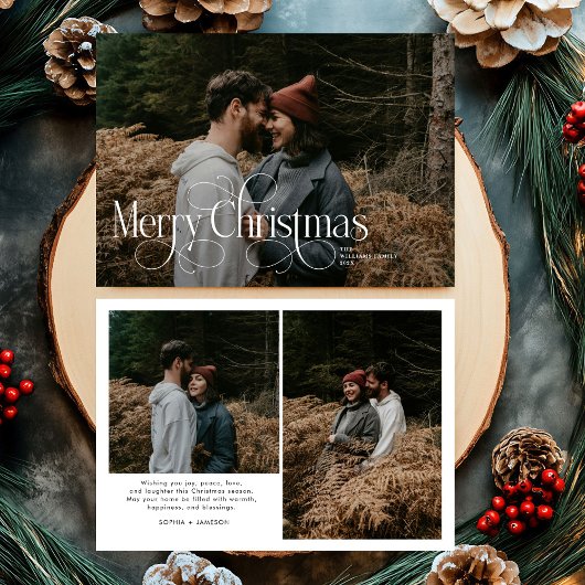 Modern Merry Christmas Trendy photo family シーズンカード