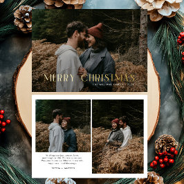 Modern Merry Christmas Trendy photo family  箔シーズンカード