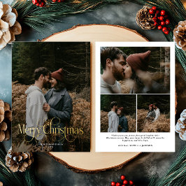 Modern Merry Christmas Trendy photo family  箔シーズンカード