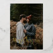 Modern Merry Christmas Trendy photo family 箔シーズンカード (正面)