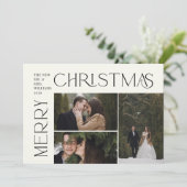 Modern Merry Christmas Typography 3 Photo Plaid シーズンカード (スタンド正面)