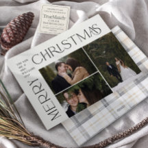 Modern Merry Christmas Typography 3 Photo Plaid