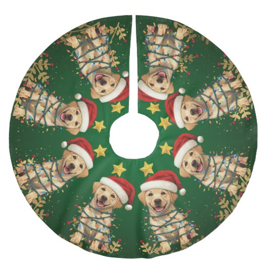 Modern merry Lab christmas tree puppy dog pattern ブラッシュドポリエステルツリースカート (正面)
