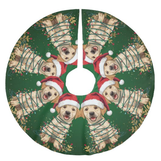 Modern merry Lab christmas tree puppy dog pattern ブラッシュドポリエステルツリースカート (正面)