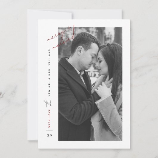Modern Merry Married Black White Red Photo Script シーズンカード (正面)