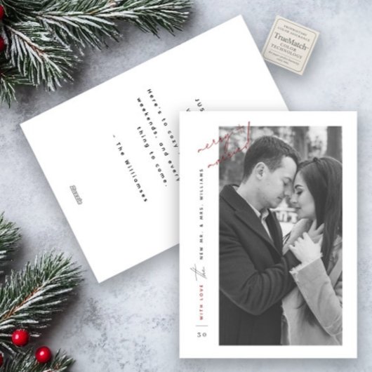 Modern Merry Married Black White Red Photo Script シーズンカード