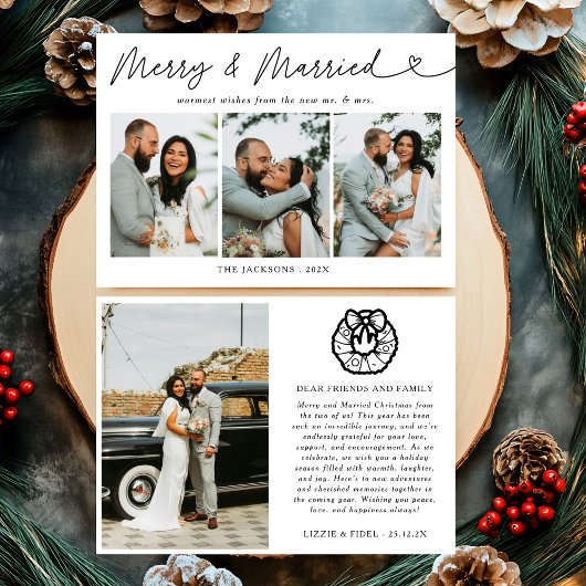 Modern Merry & Married Newlywed Photo Christmas シーズンカード