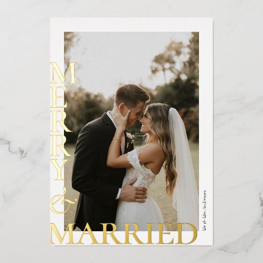 Modern Merry Married Photos Gold Script 箔シーズンカード (正面)