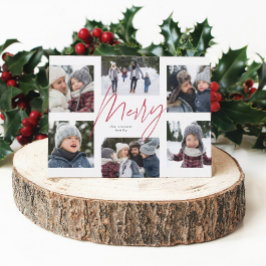 Modern merry red script 6 photo Christmas collage シーズンカード