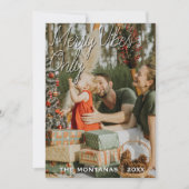 Modern Merry Vibes Only Family Photo Forest Green シーズンカード (正面)