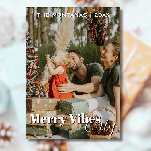 Modern Merry Vibes Only Family Photo Light Gray シーズンカード