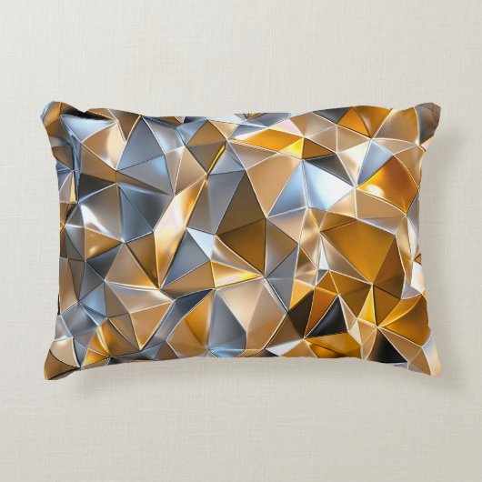 Modern Metallic Abstract Gold Silver Geometric アクセントクッション (正面)