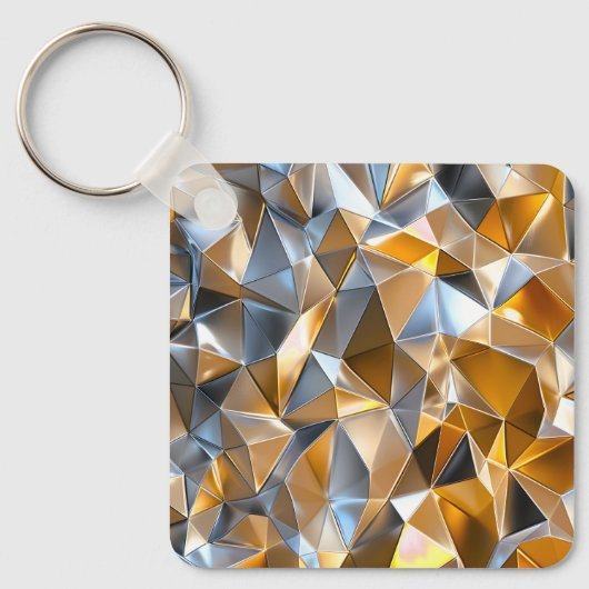 Modern Metallic Abstract Gold Silver Geometric キーホルダー (正面)