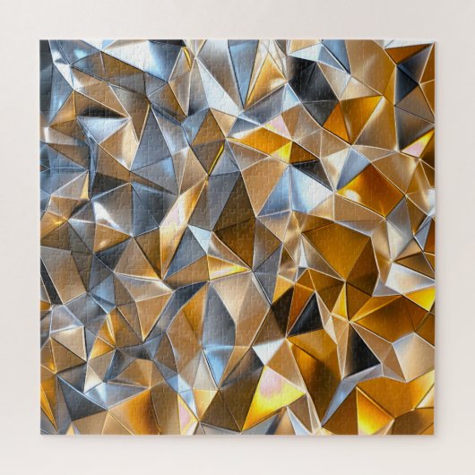 Modern Metallic Abstract Gold Silver Geometric ジグソーパズル (縦)