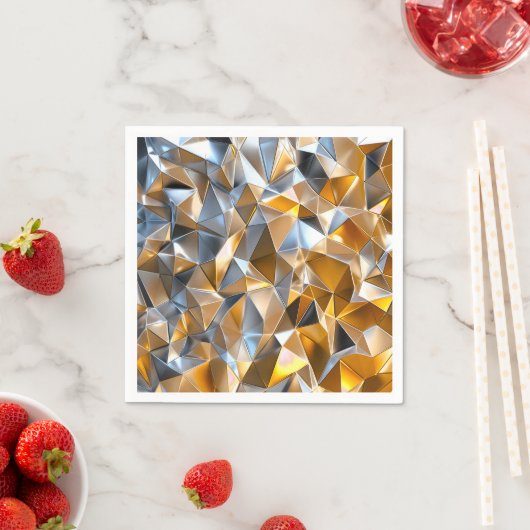 Modern Metallic Abstract Gold Silver Geometric スタンダードカクテルナプキン (インサイチュ)