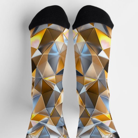 Modern Metallic Abstract Gold Silver Geometric ソックス (上部)