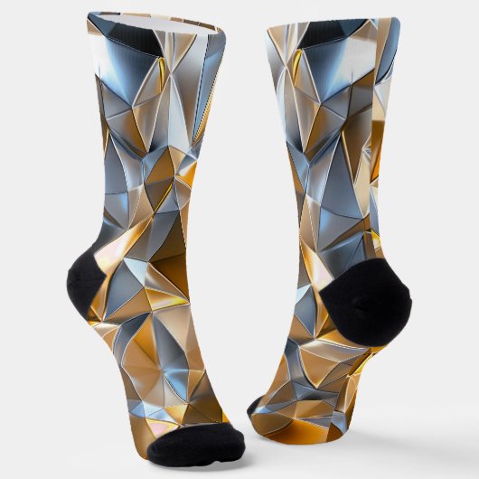 Modern Metallic Abstract Gold Silver Geometric ソックス (傾斜あり)