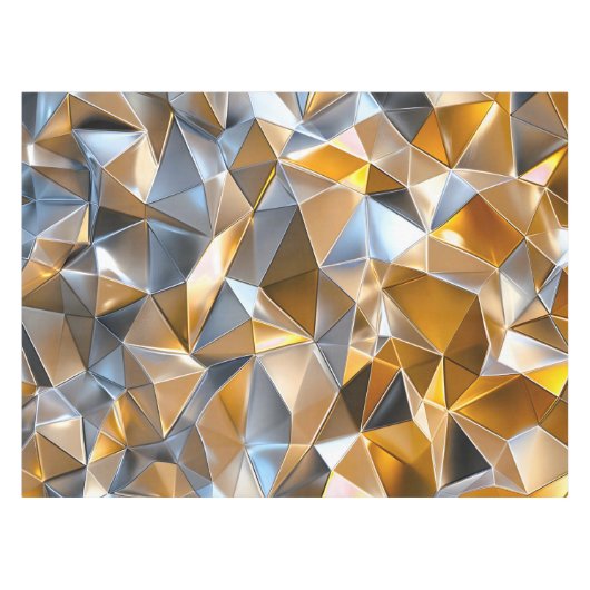 Modern Metallic Abstract Gold Silver Geometric テーブルクロス (正面(横))