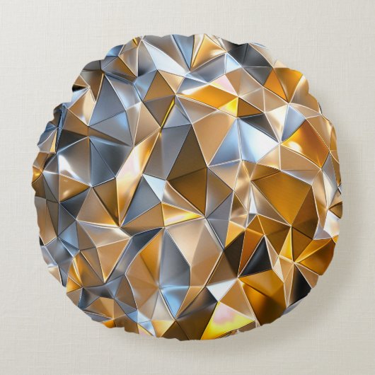 Modern Metallic Abstract Gold Silver Geometric ラウンドクッション (正面)