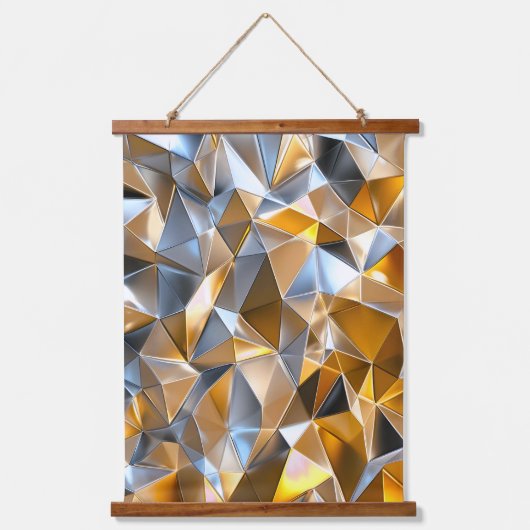 Modern Metallic Abstract Gold Silver Geometric 吊り下げ型タペストリー (正面)