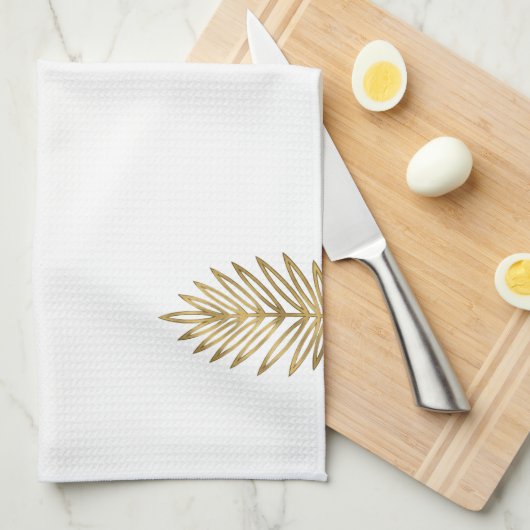 Modern Metallic Gold Botanical Palm Leaf Pattern キッチンタオル (四つ折り)