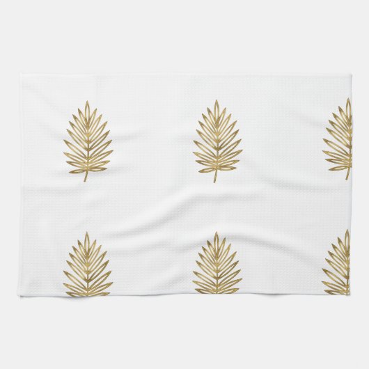Modern Metallic Gold Botanical Palm Leaf Pattern キッチンタオル (横)