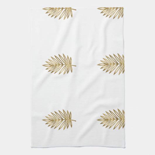 Modern Metallic Gold Botanical Palm Leaf Pattern キッチンタオル (縦)