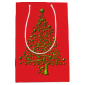 Modern Metallic Green Christmas Tree Red Holiday ミディアムペーパーバッグ (正面)