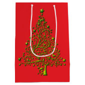 Modern Metallic Green Christmas Tree Red Holiday ミディアムペーパーバッグ (裏面)