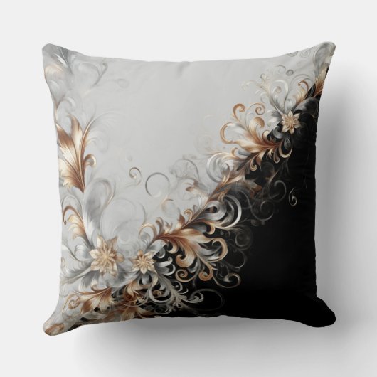 Modern Metallic Grey Black Throw Pillow クッション (裏面)