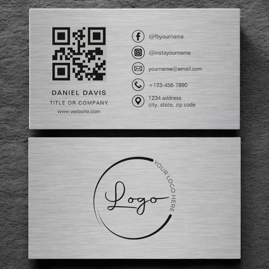 Modern Metallic Professional Company Logo QR Code  名刺