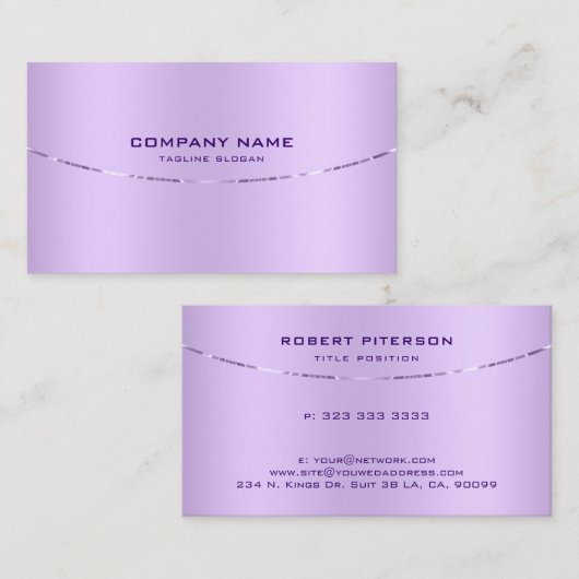 Modern Metallic Purple Stainless Steel Look 名刺 (正面/裏面)