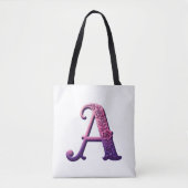 Modern Metallic Rosemaling Letter A, Pink/Purple トートバッグ (正面)