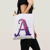 Modern Metallic Rosemaling Letter A, Pink/Purple トートバッグ (クローズアップ)