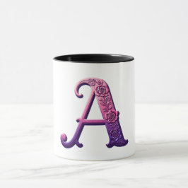 Modern Metallic Rosemaling Letter A, Pink/Purple マグカップ