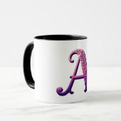 Modern Metallic Rosemaling Letter A, Pink/Purple マグカップ (正面左)