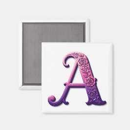 Modern Metallic Rosemaling Letter A, Pink/Purple マグネット