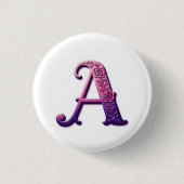 Modern Metallic Rosemaling Letter A, Pink/Purple 缶バッジ (正面)