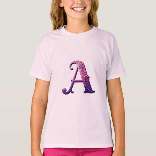 Modern Metallic Rosemaling Letter A, Pink/Purple Tシャツ (正面)
